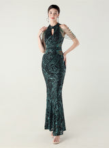 Mermaid Sequins Halter Beading Prom Dress