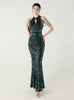 Mermaid Sequins Halter Beading Prom Dress