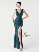 Mermaid Sequins V-neck Prom Dress