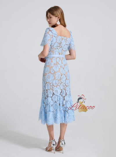Sexy Short Sleeve Square Collar Lace Dress