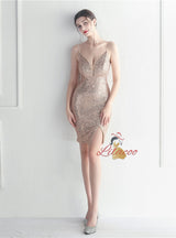 Spaghetti Straps Sequins Mini Prom Dress