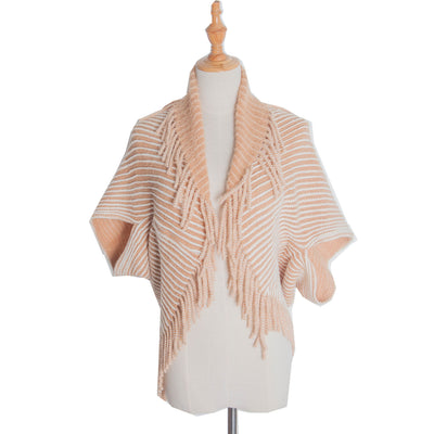 Ribbed Striped Knitted Cardigan Shawl