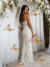 White Mermaid Lace Spaghetti Straps Wedding Dress