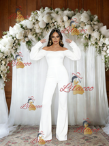White Off the Shoulder Long Sleeve Jumpersuit