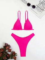 Sexy Gathered Solid Color Bikini