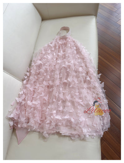 Pink Tulle 3D Flower Halter Short Prom Dress