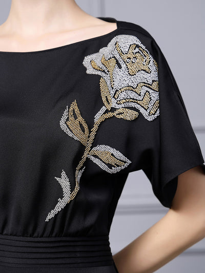 Black Short Sleeve Beading Mother Of The Bride Dress