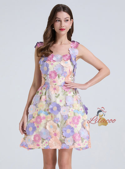 Heavy Mesh Three-dimensional Flower Embroidery Dress