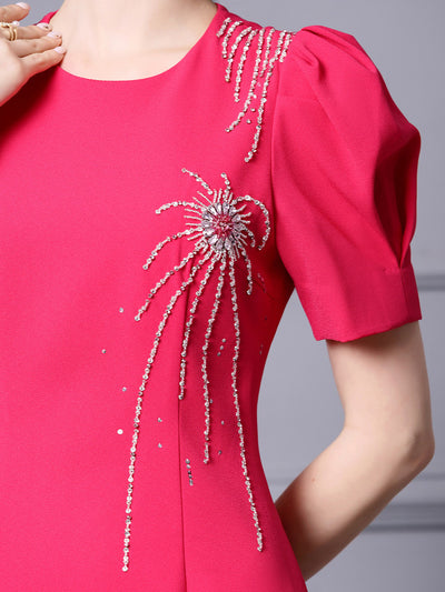 Hot Pink Beading Mother Of The Bride Dress