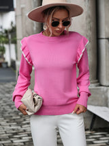 Loose Solid Color Flounces Crewneck Sweater