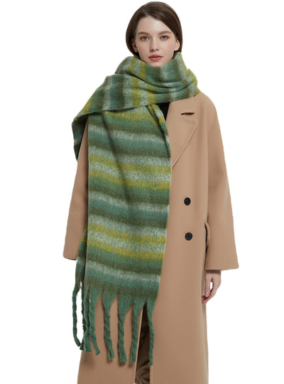 Thickened Thick Fringed Striped Scarf
