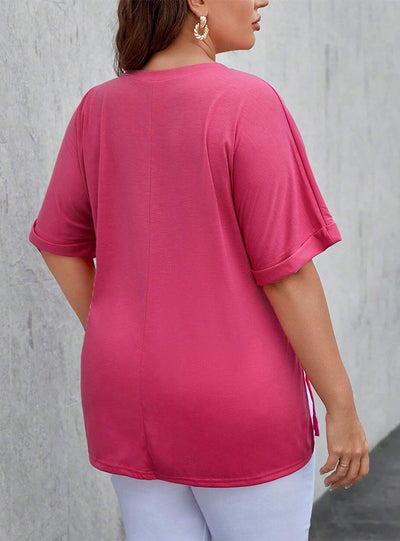V-neck Loose Casual Split Short Sleeve T-shirt