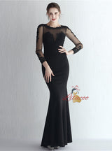 Long Sleeve Mermaid Appliques Prom Dress
