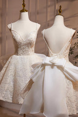 Ivory Lace Spaghetti Straps Homecoming Dress