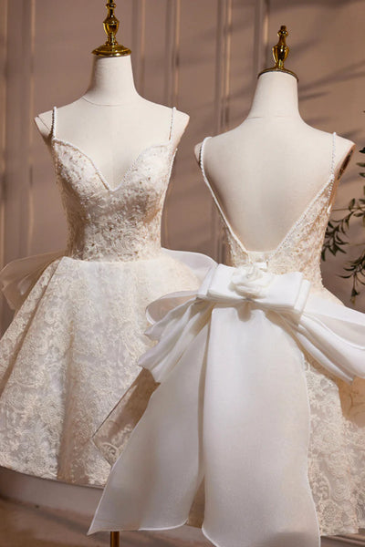 Ivory Lace Spaghetti Straps Homecoming Dress