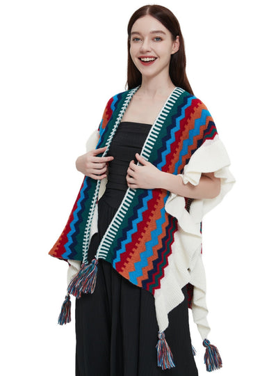 National Wind Ruffled Knitted Shawl
