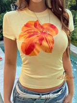 Casual Slim Flower Printed Short Sleeve T-shirt