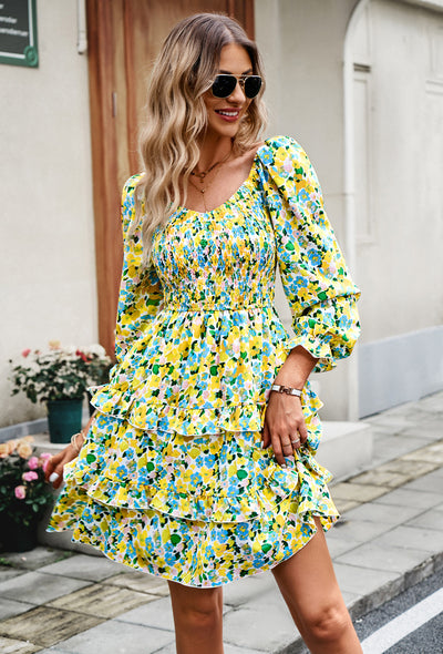 Holiday Leisure Floral V-neck Long Sleeve Dress