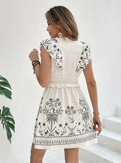 V-neck Sleeveless Printed Dress