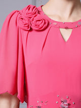 Pink Chiffon Pleats Beading Mother Of The Bride Dress