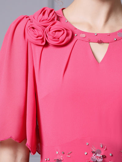 Pink Chiffon Pleats Beading Mother Of The Bride Dress