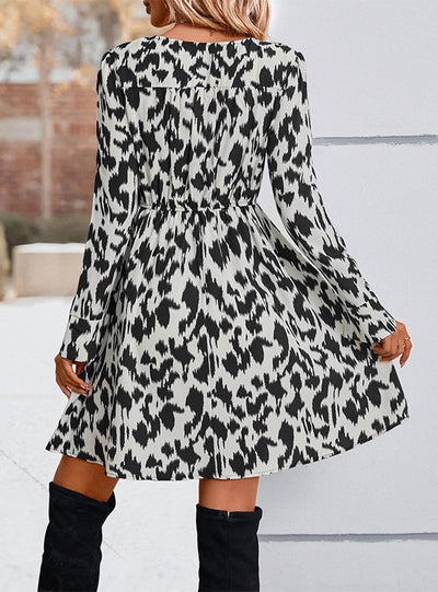 Women Long Sleeve Leopard Dress