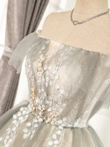 Gray Tulle Off the Shoulder Appliques Homecoming Dress