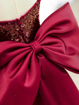 Burgundy Mermaid Sequins Halter Beading Prom Dress