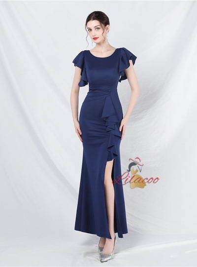 Mermaid Scoop Neck Split Prom Dress