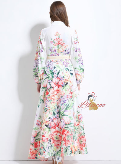 Women Long Sleeve Print Party Dress