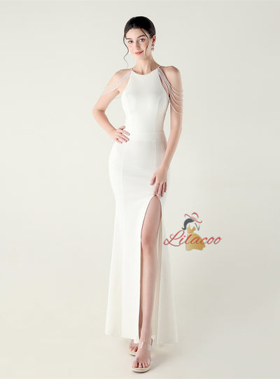 Mermaid Halter Split Beading Prom Dress