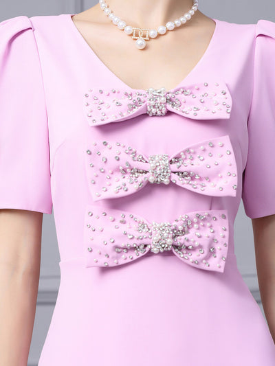 Pink Short Sleeve Mother Of The Bride Dress