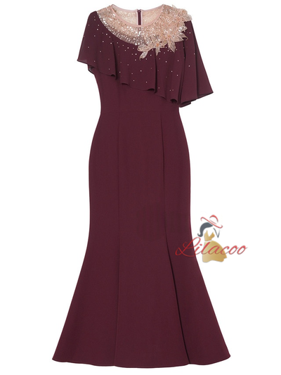 Burgundy Sequins Flower Mother Of The Bride Dress