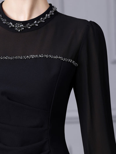 Red Long Sleeve Crystal Mother Of The Bride Dress