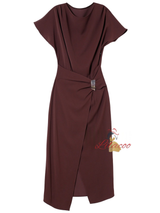 Chocolate Color Pleats Mother Of The Bride Dress