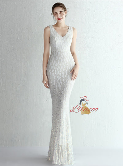 Mermaid V-neck Sequins Prom Dress