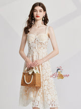 Retro Silm Waist Embroidery Gauze Dress