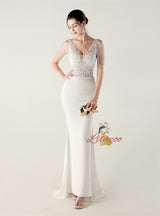 Mermaid V-neck Lace Beading Prom Dress