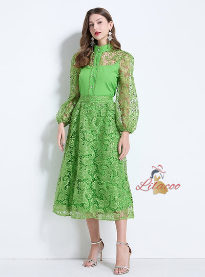 Palace Style Lace Embroidered Shirt Skirt
