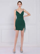 Spaghetti Straps Split Beading Short Prom Dress