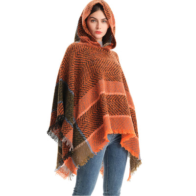 Fishbone Shawl Hooded Cape Cloak