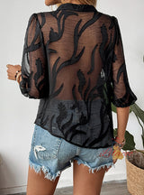 Sexy Lace Stitching Bubble Sleeve Solid Color Shirt