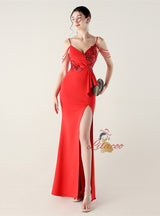 Mermaid Spaghetti Straps Beading Split Prom Dress