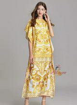 Yellow Print Plus Size Loose Dress
