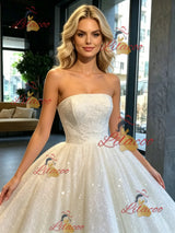 White Sequins Strapless Wedding Dress