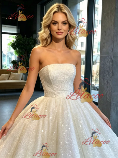 White Sequins Strapless Wedding Dress