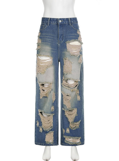 Loose Straight Holes Pant Jeans