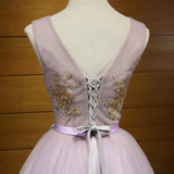 Purple V-neck Tulle Beading Homecoming Dress