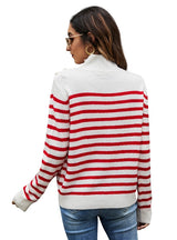 Striped Loose Long-sleeved Stand-up Sweater