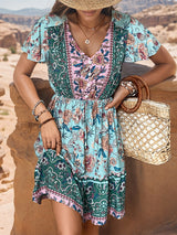 V-neck Print Bohemian Dress